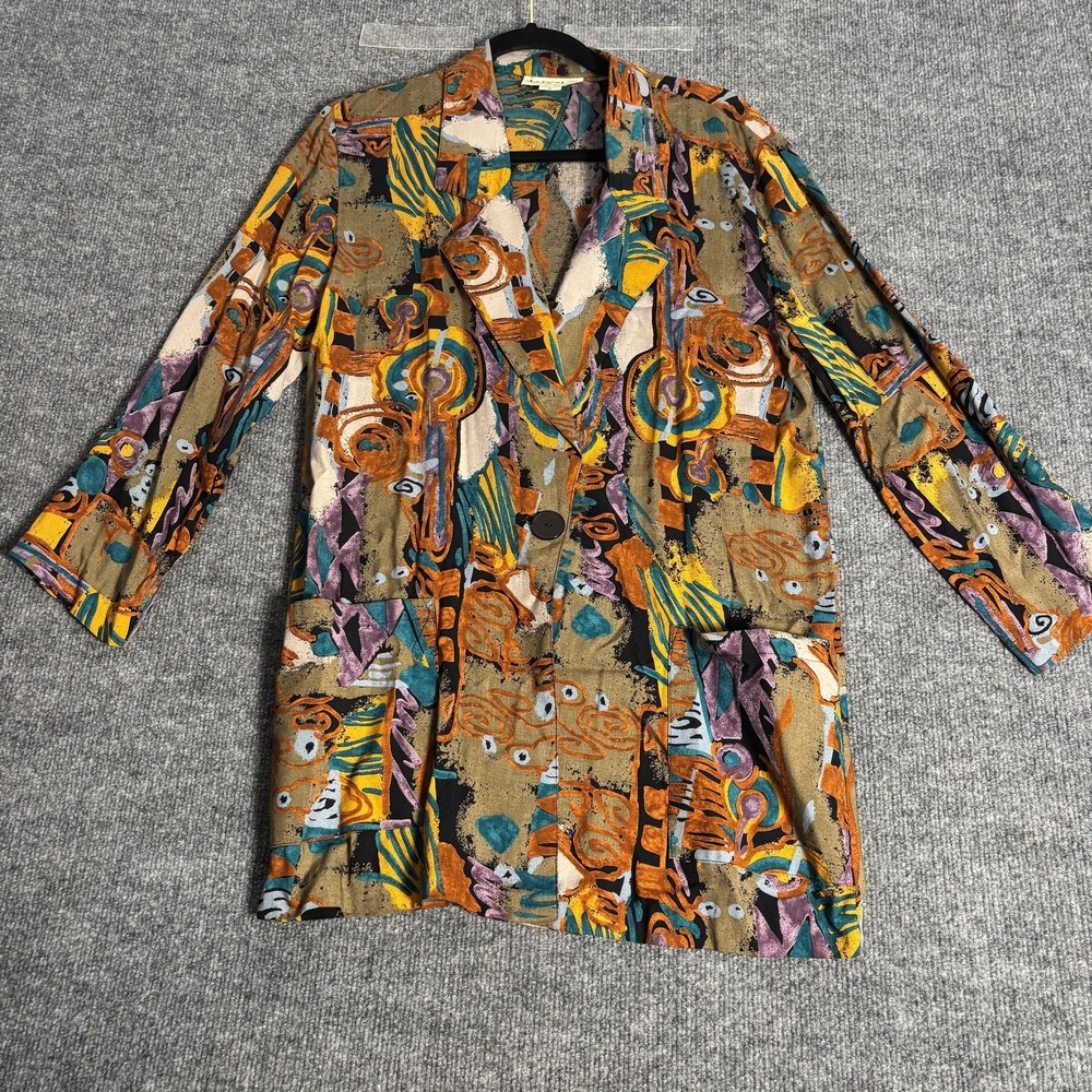 Vintage Lisa Heron Abstract Geometric Rayon Blazer Jacket Small Multi ColorUSA